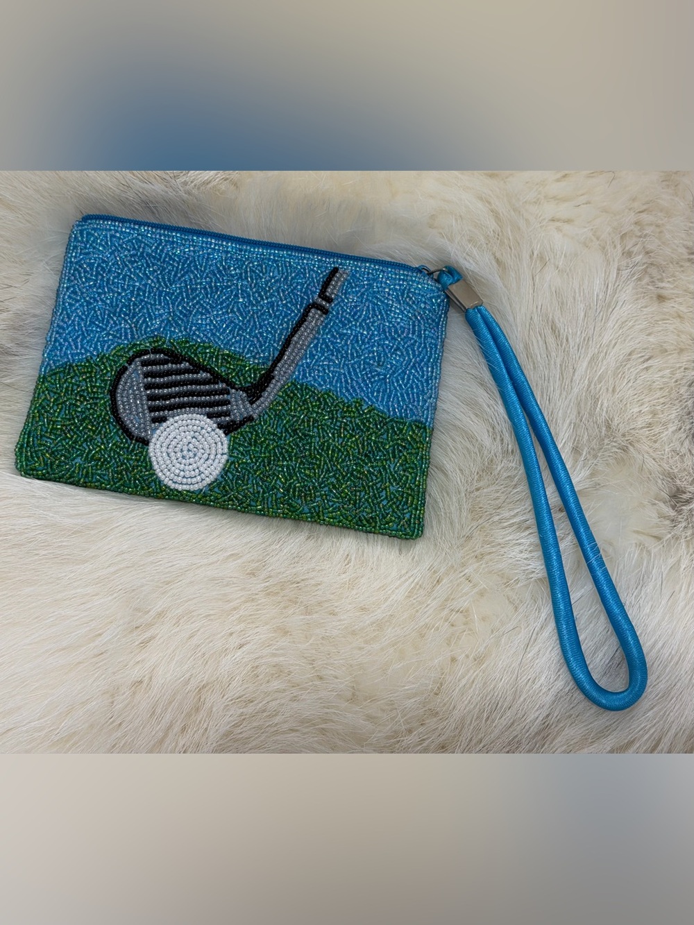 Beaded Golf Club Wristlet Clutch in Blue and Green
